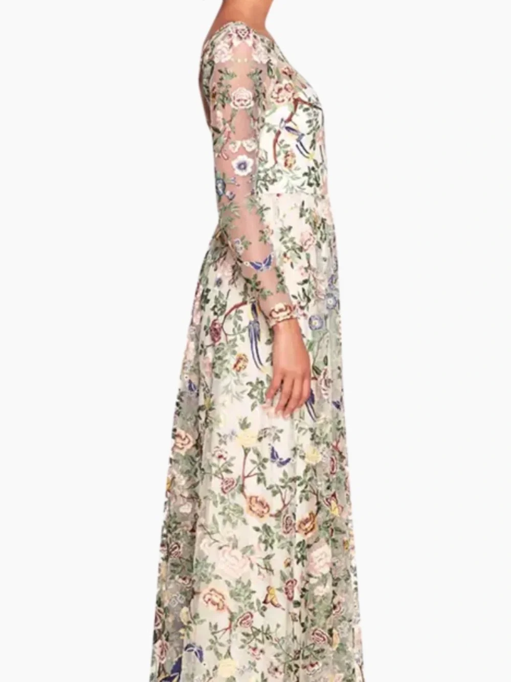 Marchesa Floral Embroidered Long Sleeve Maxi Dress botanical size 4 bride - Picture 4 of 13